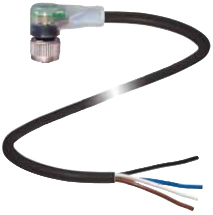 Pepperl&plus;Fuchs M12 Cordset; Female Right Angle; 5-Pin; 4-Wire; 10m PUR Cable; w/ LEDs